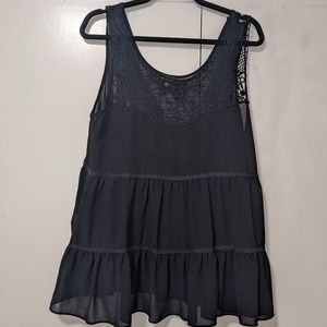 Sheer black embroidered tank
